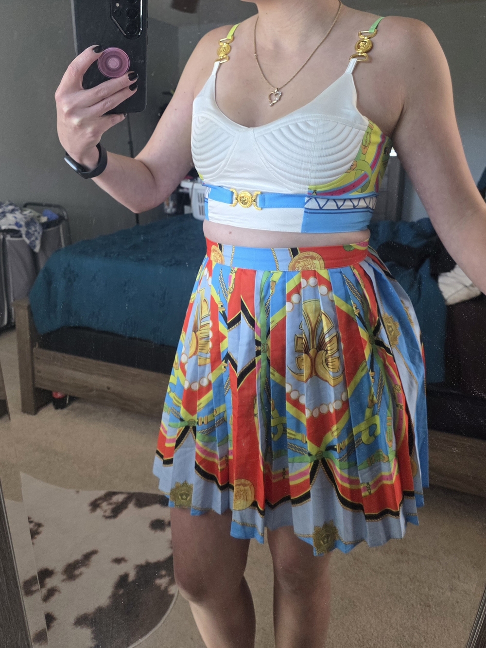 Multicolor Pleated Patterned Mini Skirt Set- Vibrant Print